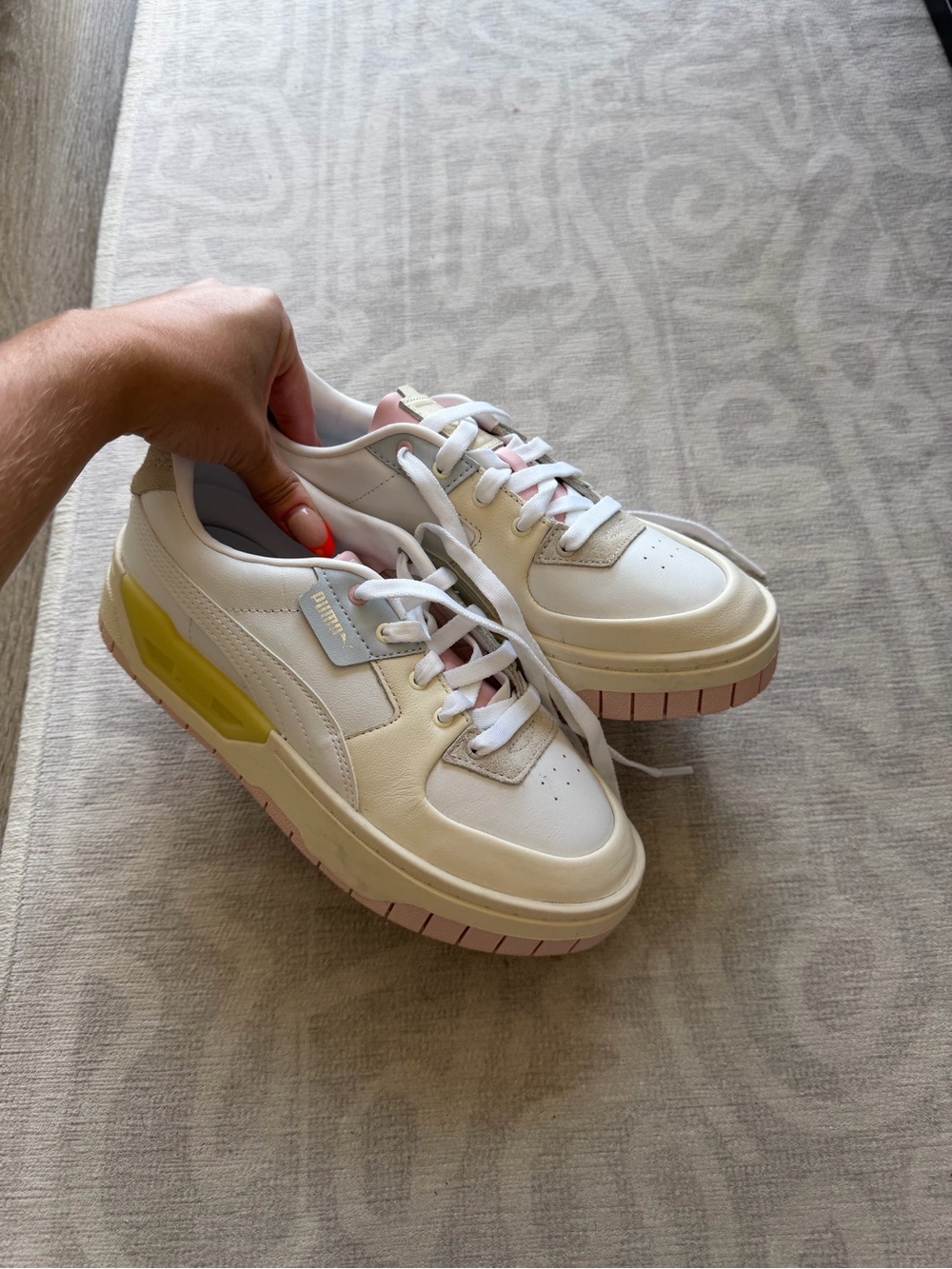 Puma Women’s White/Cream Sneakers with Pale Pink & Lime Accents